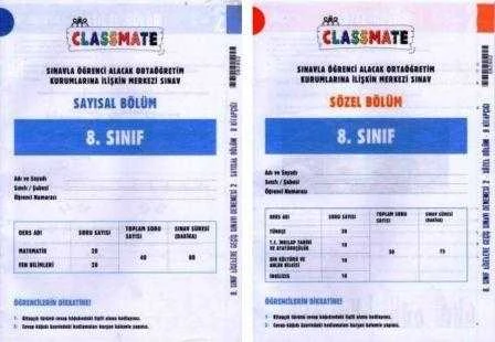 Classmate Yayınları 8. Sınıf Sınavla Öğrenci Alacak Ortaöğretim Kurumlarına İlişkin Merkezi Sınav / Sınav Denemesi 2 / Sayısal ve Sözel Bölüm B Kitapçıkları (2 Kitapcık Takım) ürün görseli 1