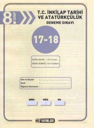 Hız Yayınları 8. Sınıf T.C. İnkılap Tarihi ve Atatürkçülük Deneme Sınavı 17-18 ürün görseli 1