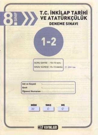 Hız Yayınları 8. Sınıf T.C. İnkılap Tarihi ve Atatürkçülük Deneme Sınavı 1-2 ürün görseli 1