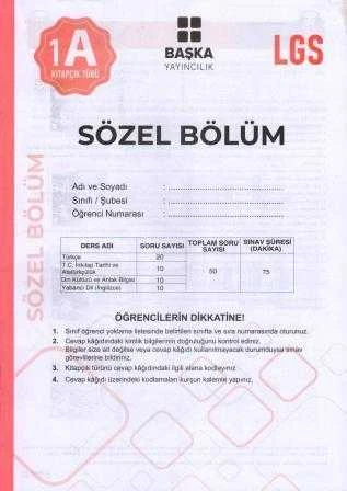 Başka Yayınları LGS Sözel Bölüm 1 A Kitapçığı ürün görseli 1