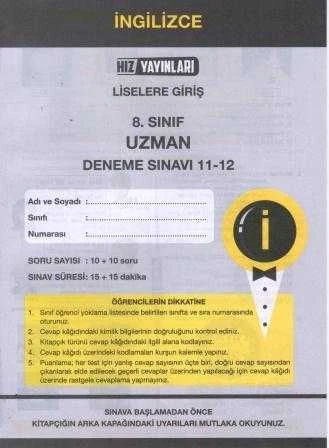 Hız Yayınları 8. Sınıf  İngilizce Uzman Deneme Sınavı 11-12 ürün görseli 1