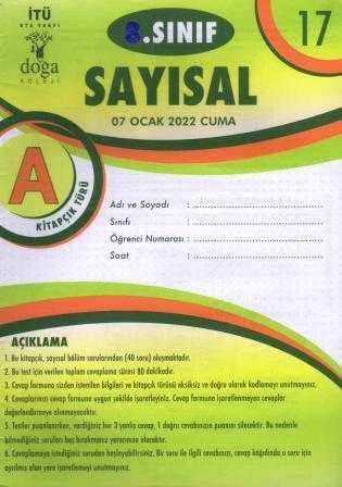 8. Sınıf Sayısal A Kitapcık Türü Ocak 2022 Deneme No: 17 ürün görseli 1