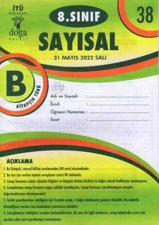 8. Sınıf Sayısal B Kitapcık Türü Mayıs 2022 Deneme No: 38 ürün görseli 1