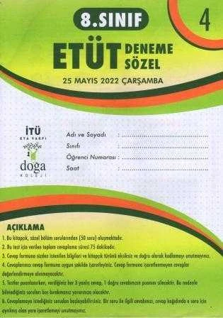 8. Sınıf Etüt Deneme Sözel Mayıs 2022 Deneme No: 4 ürün görseli 1