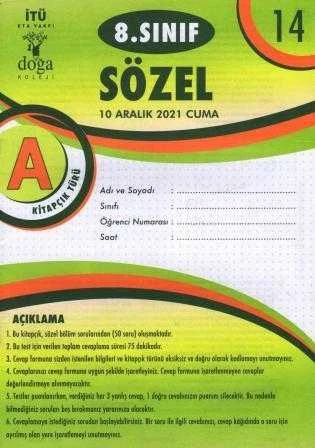 8. Sınıf Sözel A Kitapcık Türü Aralık 2021 Deneme No: 14 ürün görseli 1
