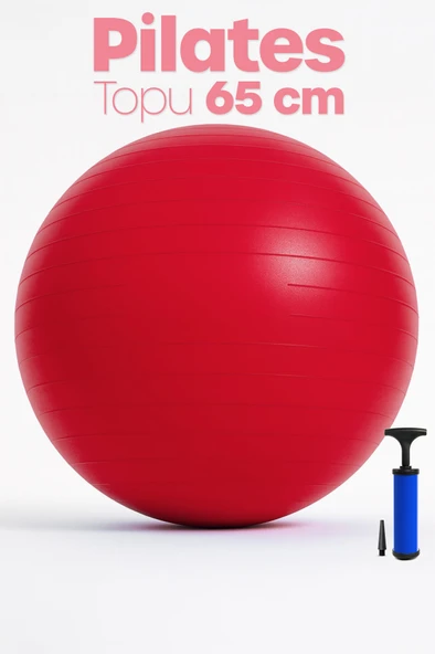 65 cm Pilates Topu ve Pompa Seti | 155-170 cm Boy İçin Uygun Dayanıklı Anti-Slip Kırmızı ürün görseli 1