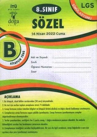 8. Sınıf Sözel B Kitapcık Türü Nisan 2022 LGS Simülasyonu ürün görseli 1