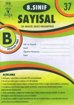 8. Sınıf Sayısal B Kitapcık Türü Mayıs 2022 Deneme No: 37 ürün görseli 1