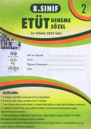 8. Sınıf Etüt Deneme Sözel Nisan 2022 Deneme No: 2 ürün görseli 1