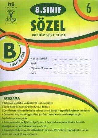 8. Sınıf Sözel B Kitapcık Türü Ekim 2021 Deneme No: 6 ürün görseli 1