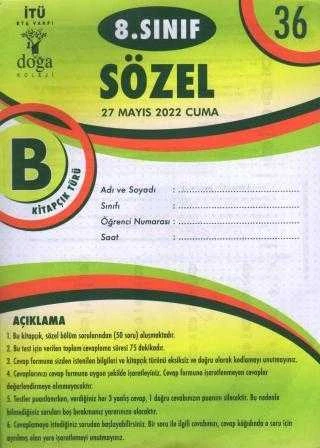 8. Sınıf Sayısal B Kitapcık Türü Mayıs 2022 Deneme No: 36 ürün görseli 1
