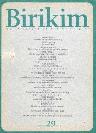 Birikim Aylık Sosyalist Kültür Dergisi Yıl: Eylül 1991 Sayı: 29 ürün görseli 1