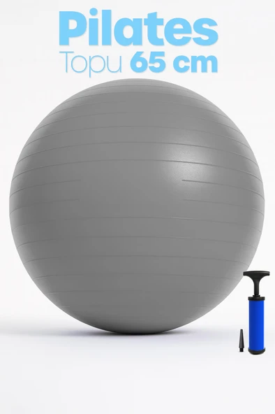 65 cm Pilates Topu ve Pompa Seti | 155-170 cm Boy İçin Uygun Dayanıklı Anti-Slip Gri ürün görseli 1