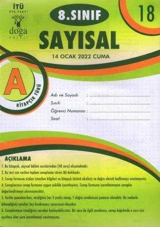 8. Sınıf Sayısal A Kitapcık Türü Ocak 2022 Deneme No: 18 ürün görseli 1