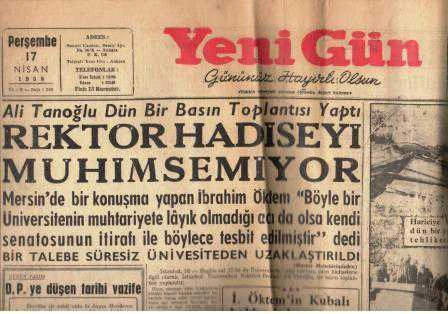 Yeni Gün Gazetesi 17 Nisan 1958 Yılı Sayısı ürün görseli 1