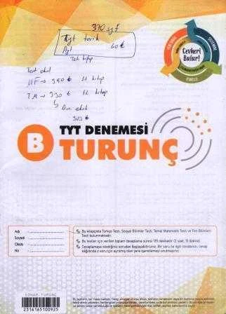Turunç TYT Denemesi B Kitapçığı ürün görseli 1