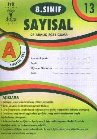 8. Sınıf Sayısal A Kitapcık Türü Aralık 2021 Deneme No: 13 ürün görseli 1