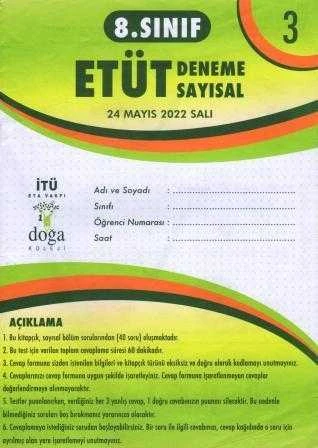 8. Sınıf Etüt Deneme Sayısal Mayıs 2022 Deneme No: 3 ürün görseli 1