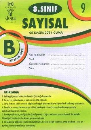 8. Sınıf Sayısal B Kitapcık Türü Kasım 2021 Deneme No: 9 ürün görseli 1