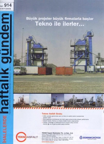 İhalelerde Haftalık Gündem Dergisi Yıl: 2009 Sayı: 914 ürün görseli 1