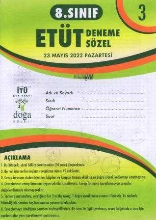 8. Sınıf Etüt Deneme Sözel Mayıs 2022 Deneme No: 3 ürün görseli 1
