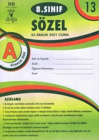 8. Sınıf Sözel A Kitapcık Türü Aralık 2021 Deneme No: 13 ürün görseli 1