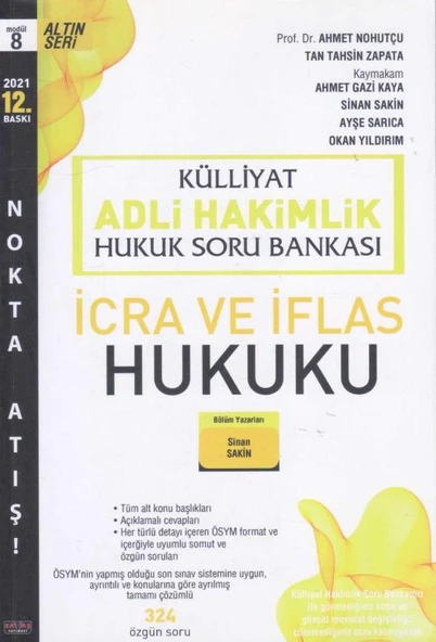 Külliyat Altın Seri Adli Hakimlik Nokta Atışı Soru Bankası Modül 8 İcra ve İflas Hukuku 2021 Yılı 12. Baskısı ürün görseli 1