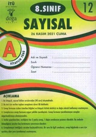 8. Sınıf Sayısal A Kitapcık Türü Kasım 2021 Deneme No: 12 ürün görseli 1