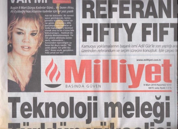 Milliyet Gazetesi 08 Mart 2010 Pazartesi Tam ve Eksiksiz ürün görseli 1