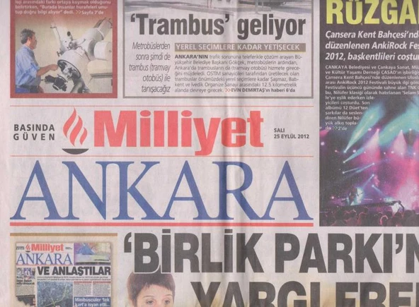 Milliyet Gazetesi Ankara Eki 25 Eylül 2012 Salı Tam ve Eksiksiz ürün görseli 1