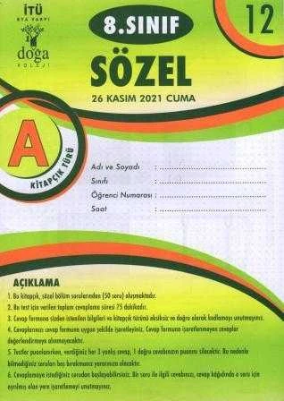 8. Sınıf Sözel A Kitapcık Türü Kasım 2021 Deneme No: 12 ürün görseli 1