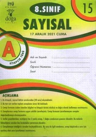 8. Sınıf Sayısal A Kitapcık Türü Aralık 2021 Deneme No: 15 ürün görseli 1