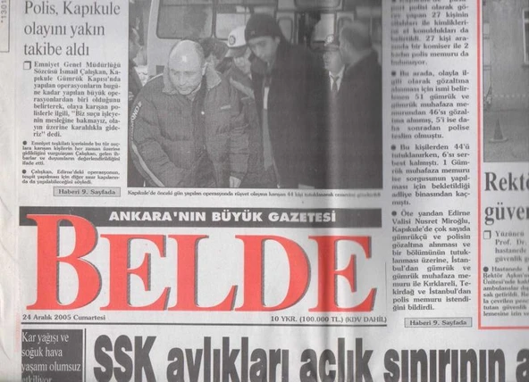 Belde Gazetesi  24 Aralık 2005 Cumartesi Tam ve Eksiksiz ürün görseli 1