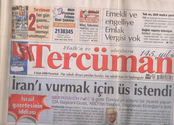 Tercüman Gazetesi 02 Ocak 2006 Pazartesi Tam ve Eksiksiz ürün görseli 1