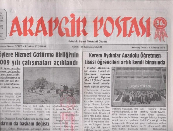 Arapgir Postası Haftalık Siyasi Müstakil Gazete / Şubat 2010 Sayı: 2879 ürün görseli 1