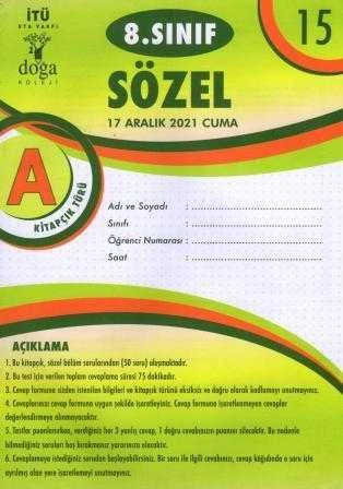 8. Sınıf Sözel A Kitapcık Türü Aralık 2021 Deneme No: 15 ürün görseli 1