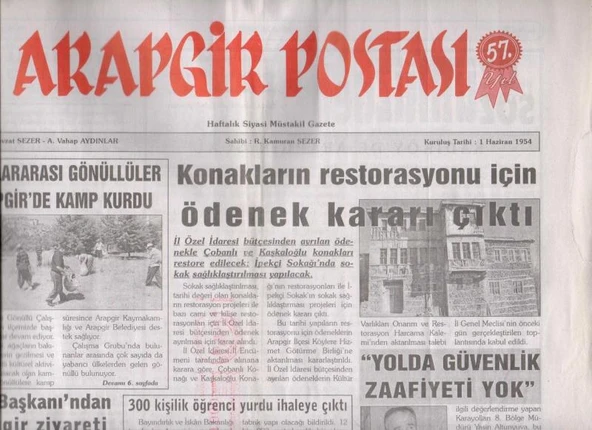 Arapgir Postası Haftalık Siyasi Müstakil Gazete / Temmuz 2011 Sayı: 2950 ürün görseli 1