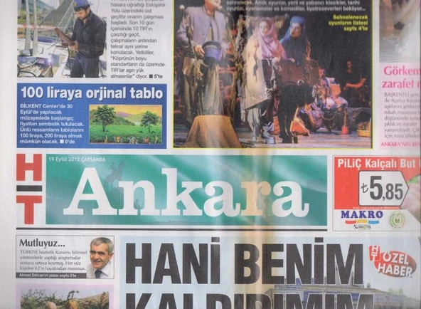 H T Ankara Gazetesi  19 Eylül 2012 Çarşamba Tam ve Eksiksiz ürün görseli 1