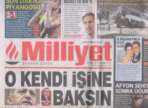 Milliyet Gazetesi 17 Eylül 2012 Pazartesi Tam ve Eksiksiz ürün görseli 1