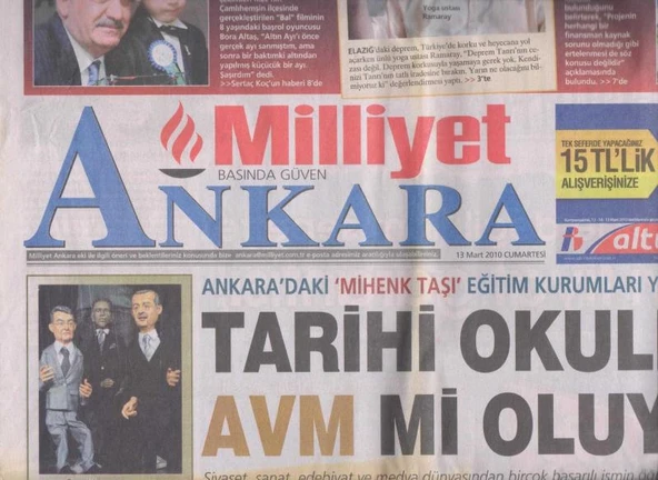 Milliyet Gazetesi Ankara Eki 13 Mart 2010 Cumartesi Tam ve Eksiksiz ürün görseli 1