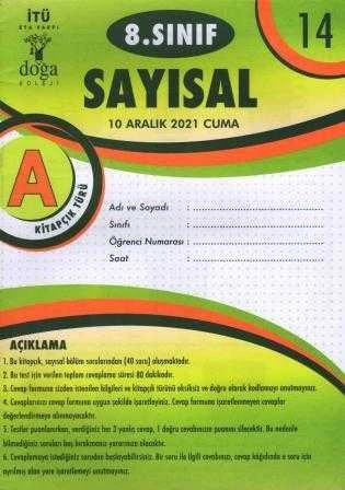 8. Sınıf Sayısal A Kitapcık Türü Aralık 2021 Deneme No: 14 ürün görseli 1