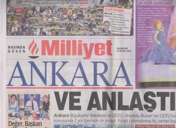 Milliyet Gazetesi Ankara Eki 24 Eylül 2012 Pazartesi Tam ve Eksiksiz ürün görseli 1