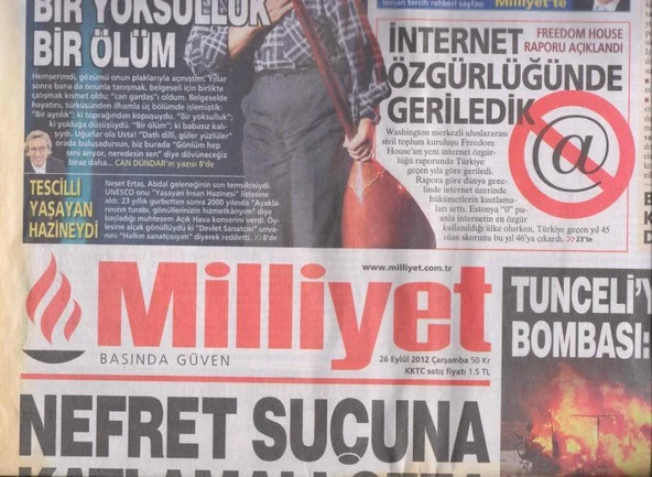 Milliyet Gazetesi 26 Eylül 2012 Çarşamba Tam ve Eksiksiz ürün görseli 1