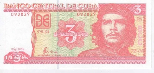 Republica de Cuba 3 Pesos (Kullanıma sunulmamış Sıfır Durumda) - ANO 2005 - Che Precursor Del Traboja Voluntario / Che Öncüsü Del Traboja Voluntario ürün görseli 1