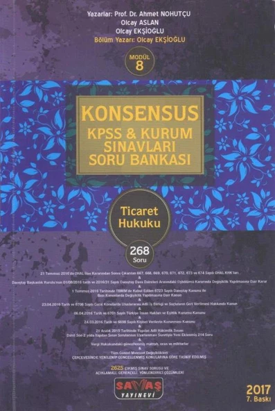 Konsensus KPSS & Kurum Sınavları Soru Bankası Ticaret Hukuku 268 Soru Modül: 8 ürün görseli 1