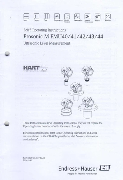 Brief Operating Instructions - Prosonic M FMU40/41/42/43/44 Ultrasonic Level Measurement ürün görseli 1