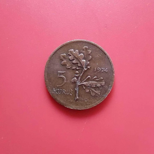 T.C. Merkez Bankası Madeni 5 Kuruş (1974 Yılı Üretimi) / Bakır - Çinko ürün görseli 1
