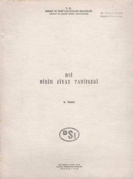 DSİ Birim Fiyat Tarifleri 1982 Yılı ürün görseli 1