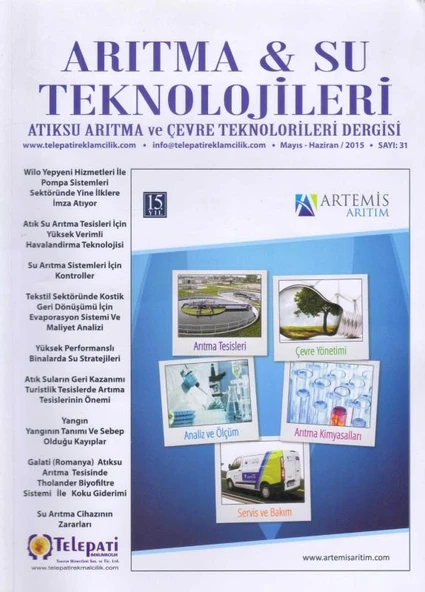 Arıtma & Su Teknolojileri - Atıksu Arıtma ve Çevre Teknolojileri Dergisi - Mayıs-Haziran 2015 Sayı: 31 Kuşe Kağıda, Renkli, Resimli, İlk Baskısı ürün görseli 1