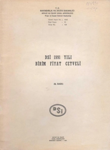 DSİ 1991 Yılı Birim Fiyat Cetveli 26. Baskısı ürün görseli 1